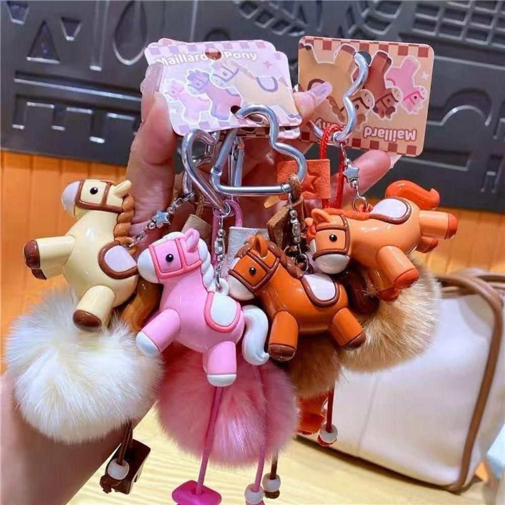 with Ball Horse Keychain Chinese Style New Year Keyring Cute Plush Pony Keychain Kids Gifts