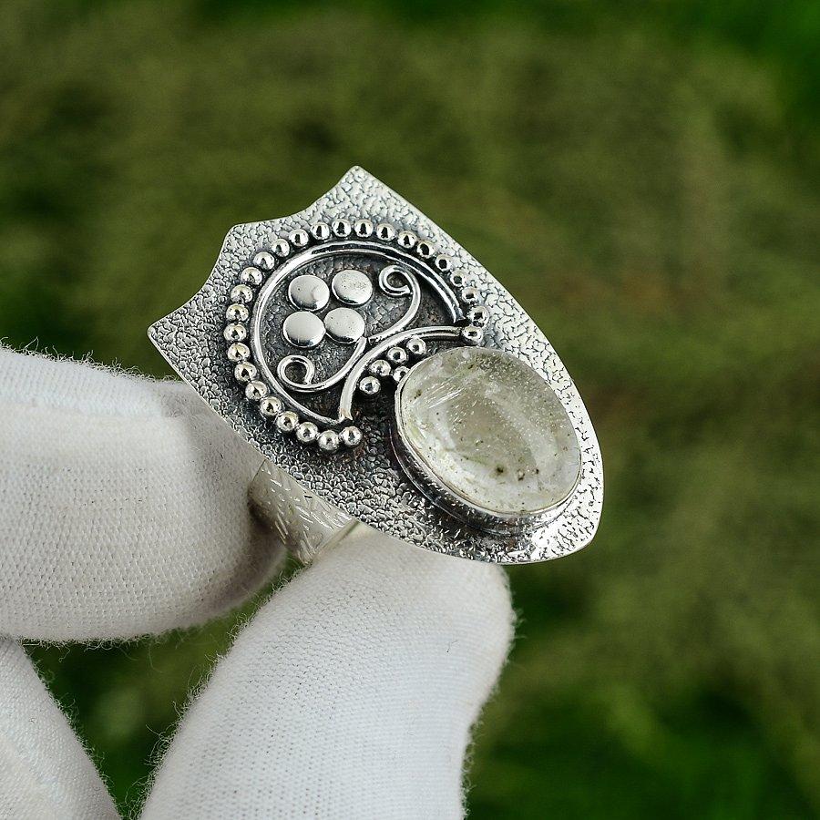 925 Sterling Silver Crystal Quartz Stone Bezel Promise Solitaire Ring Jewelry Adjustable