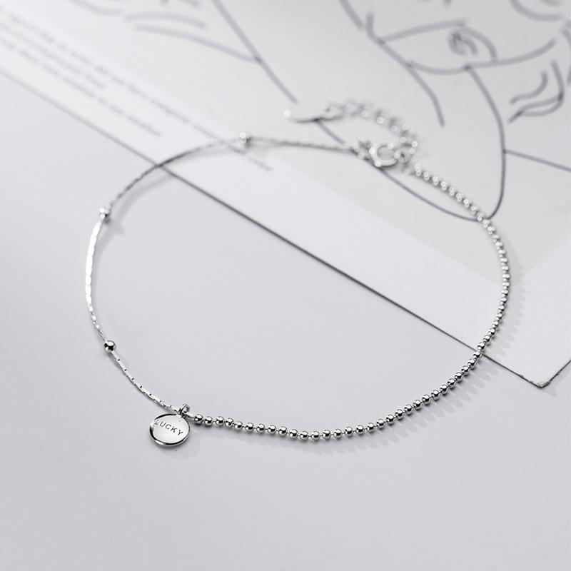 Fashion Simple 925 Sterling Silver Snake Chain Round Lucky Letter Charm Anklet Foot Jewelry for Women Girls