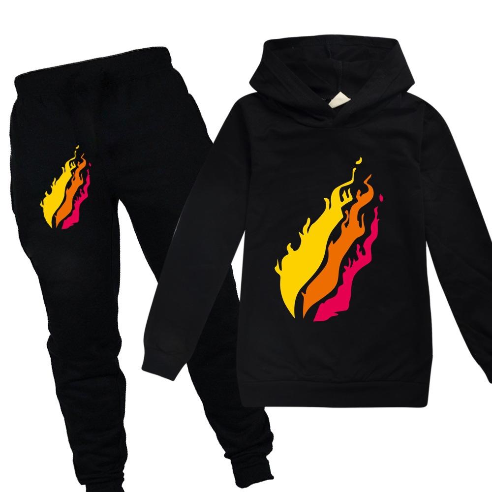 Casual Comfortable Boys' Printed Hooded Suit Sweater Fashionable Loose Clothing Sets Boys