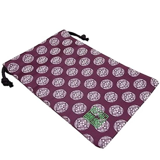 Senshishuin Nishijin-ori Gold Brocade Drawstring Bag (Lined) Light Purple with White Circle Pattern, Medium Size