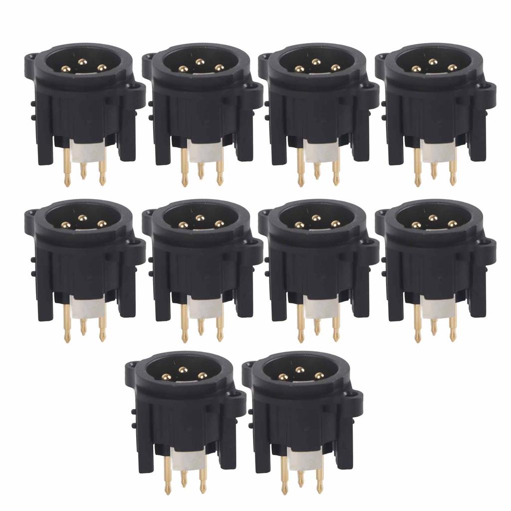10pcs 3-Core XLR Male Socket Audio Connector Mount Chassis Gold-Plated Copper