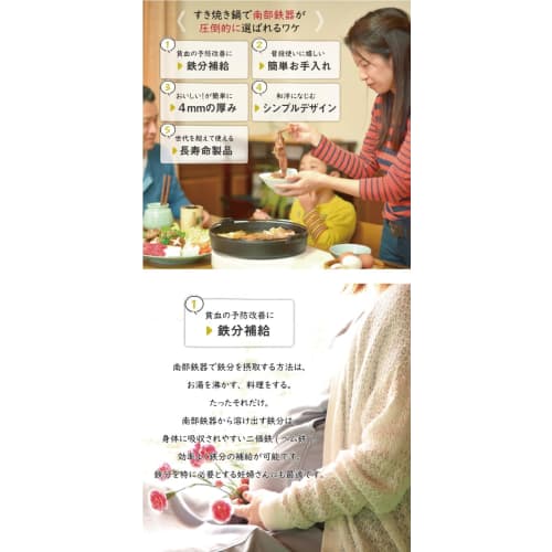 Nanbu Ironware Iwachu Sukiyaki Pot with Handle, 26cm, Glass Lid, Includes Nanbu Ironware Instructions Pamphlet, 1-Year Damage Warranty, Induction, Dir