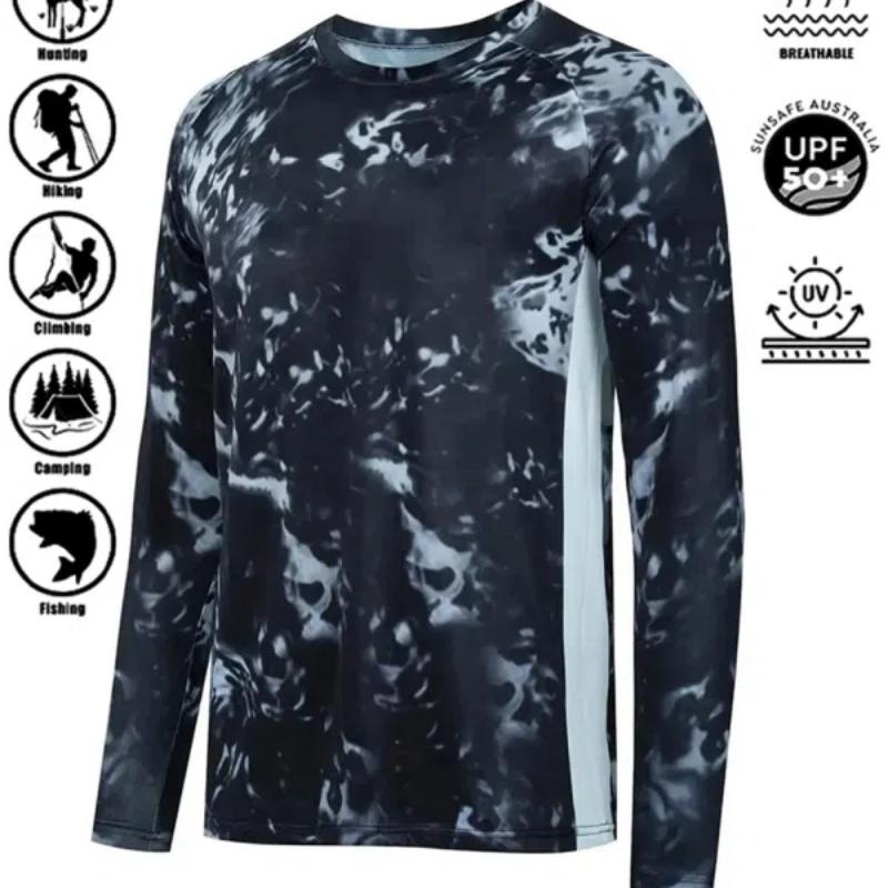 

Рубашка для рыбалки 2024 года, мужская рубашка с длинным рукавом, защита от ультрафиолета UPF 50+, быстросохнущие топы, синие камуфляжные рубашки для рыбалки 6XL