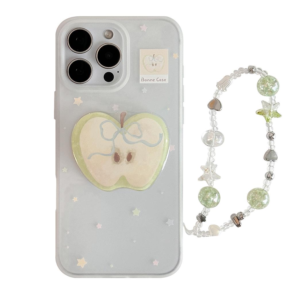 Green Apple Stand is suitable for Apple devices16promax Phone case iphone15Niche graffiti14Silicone17Lanyard