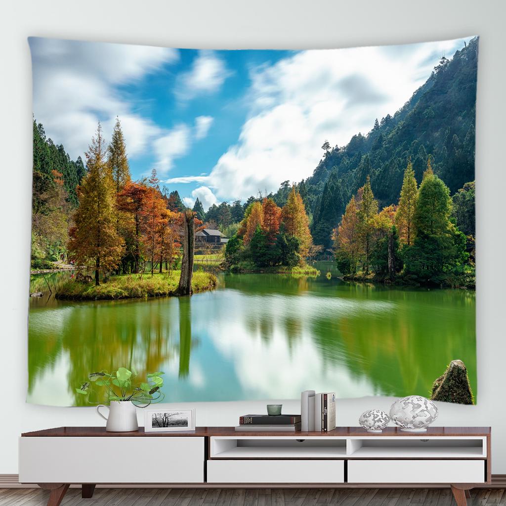 Psychedelic Forest Nature Rural Tapestry Home Landscape Wall Art Mural Blanket Yellow Red Maple Autumn Tapestry