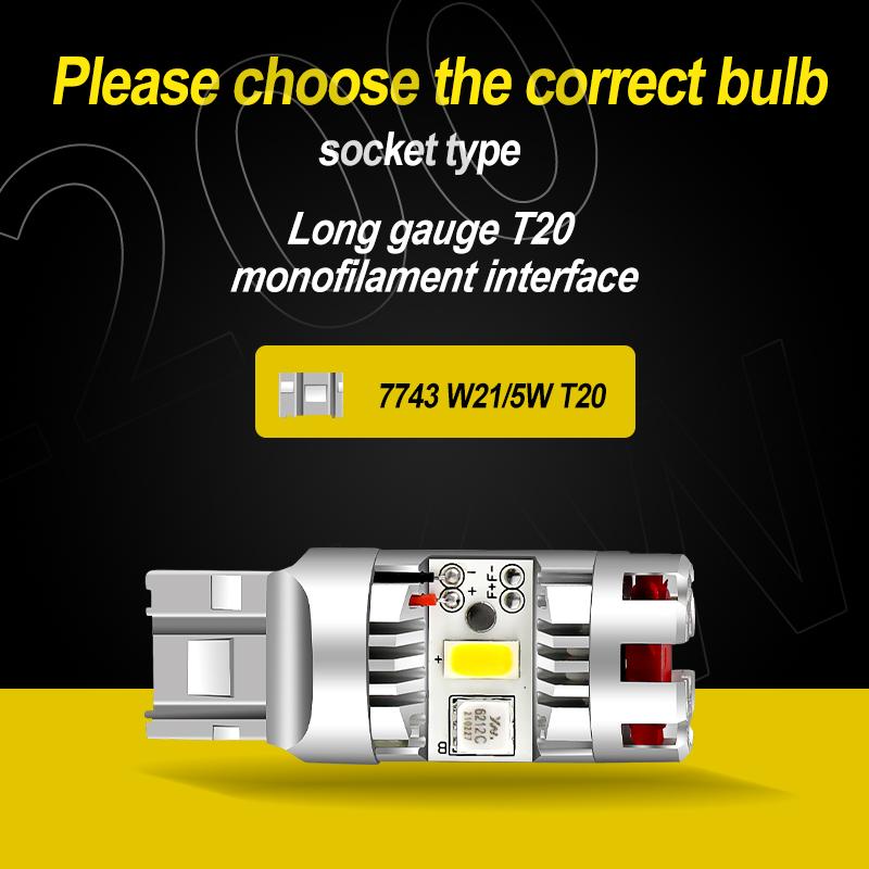 2PCS 7443 W21/5W 7444NA LED Turn Signal Warning Light Lamp LED Amber Bulbs High Power 25W 24pcs 2020 chips 12V Car Accessories