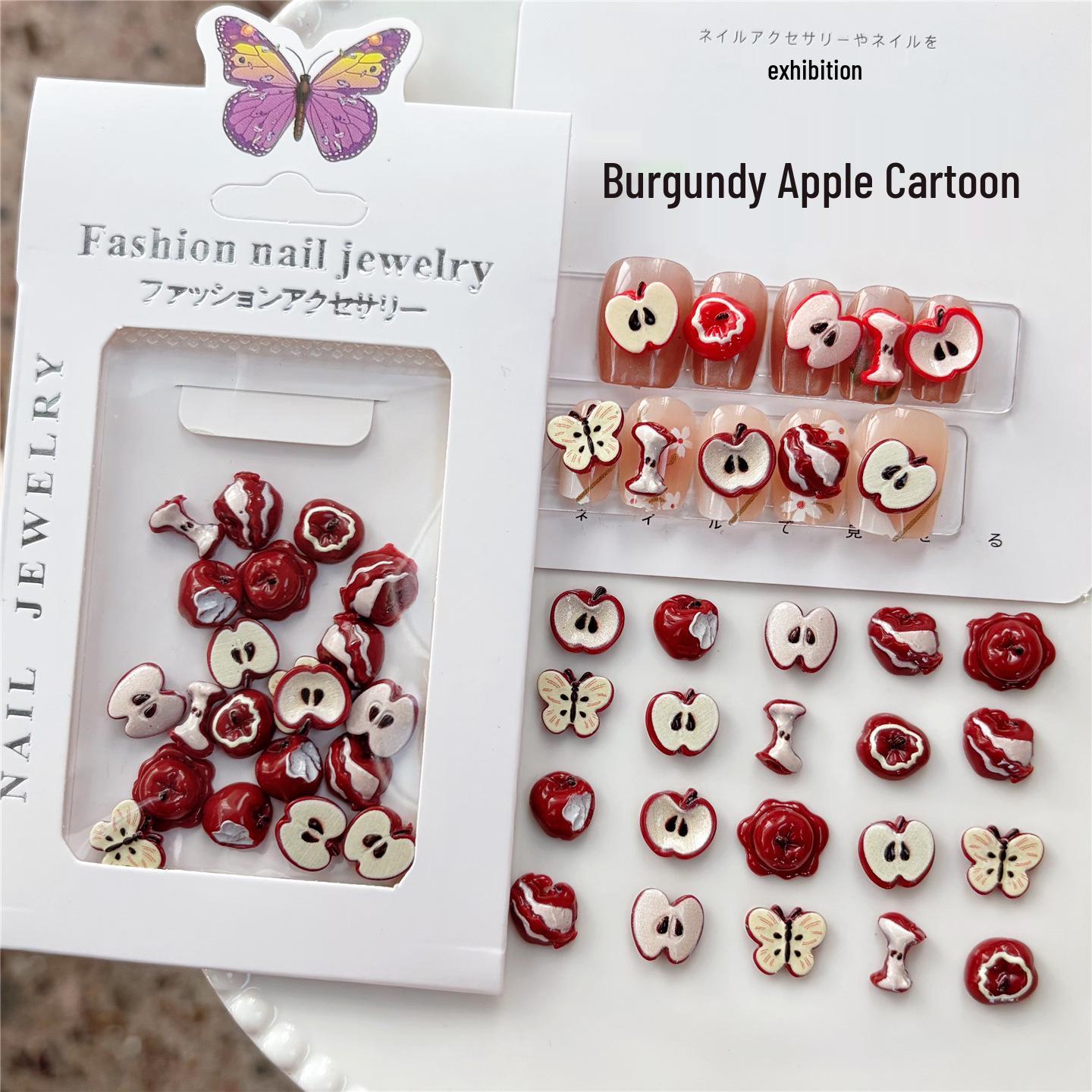 Nail Art 3D Red Apple Cartoon Resin Ornaments - Cute DIY Wearable Nail Accessory