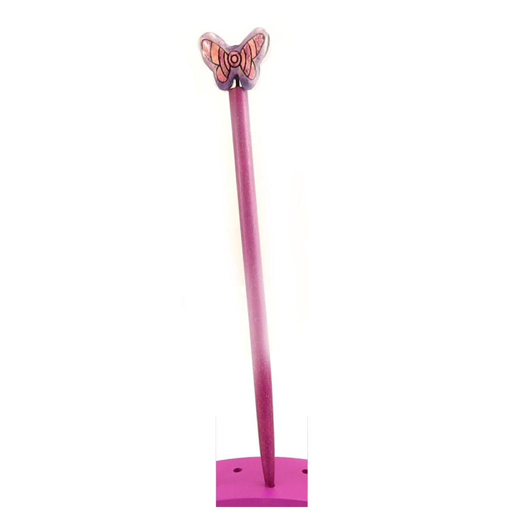 Les Trésors De Lily [A1585] - Picot chignon bois 'Papillons' rose - 21 cm- 30x25 mm