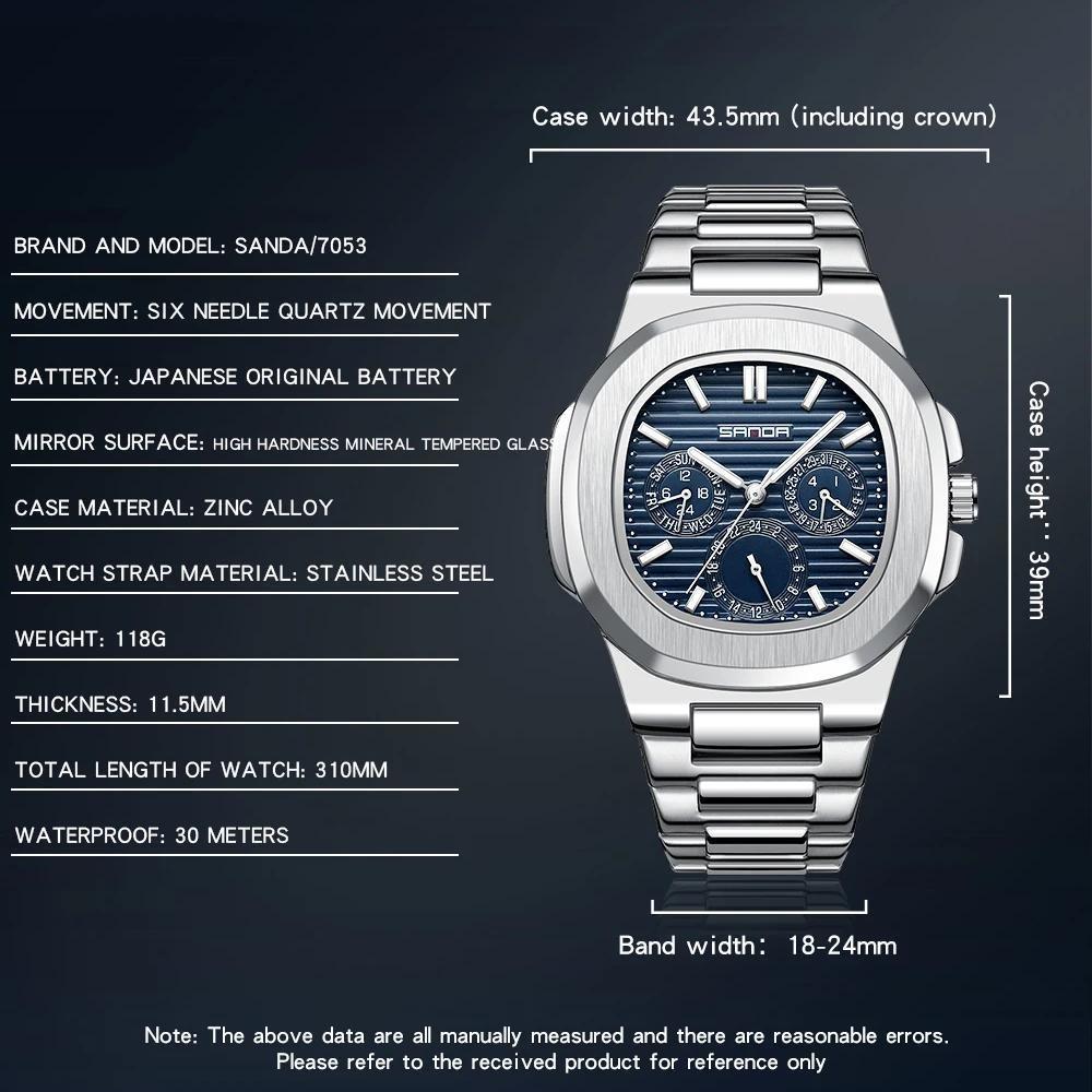 Luxury Business Men's Quartz Watch Waterproof Luminous Three Pin Six Hole Timer Fashion Men's Clock