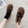 2025 autumn and winter new square-headed mink fluffy warm color matching thick-soled ballet beanie women's single shoes flat-soled