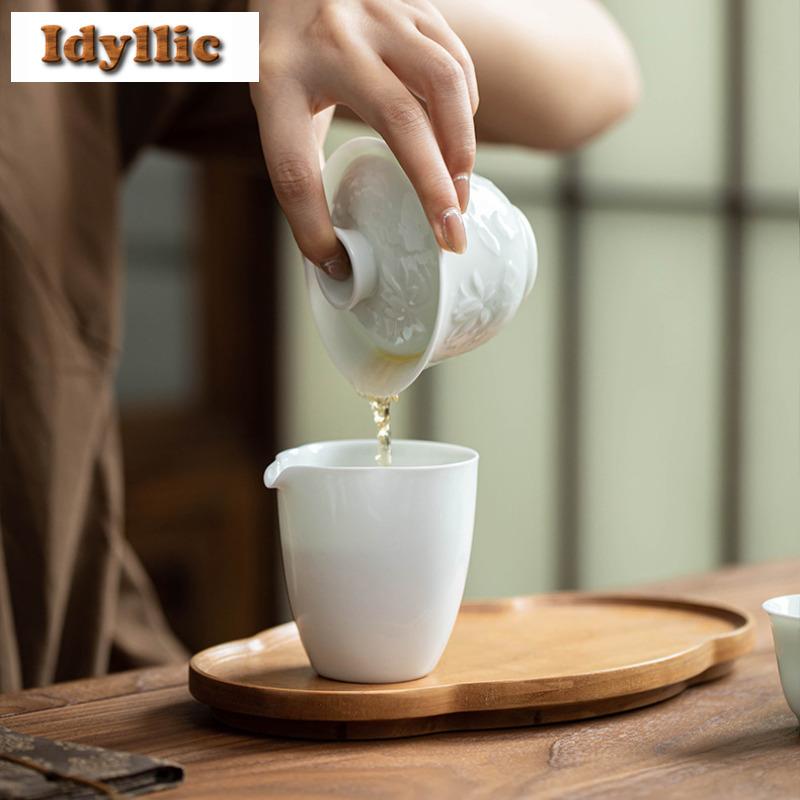 135ML Relief Misty Blue Gaiwan Ancient Tea Tureen Household Tea Bowl With Lid Kit Tea Brewing Cover Bowl Cafes Accessories Gift