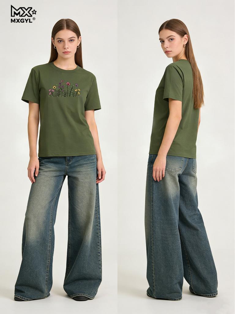 2026 New Style Colorful Blooms Tee - Spring In A Shirt Style With Nature Shirts Graphic T Shirts Women Clothing Tops