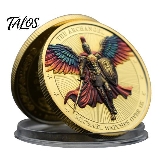 Archangel Keepsake Coin 1/3/5Pcs Michael Challenge Double-sided Carved Metal Medal Commemorative Engraved Medallion Round Collection Home Office Desk