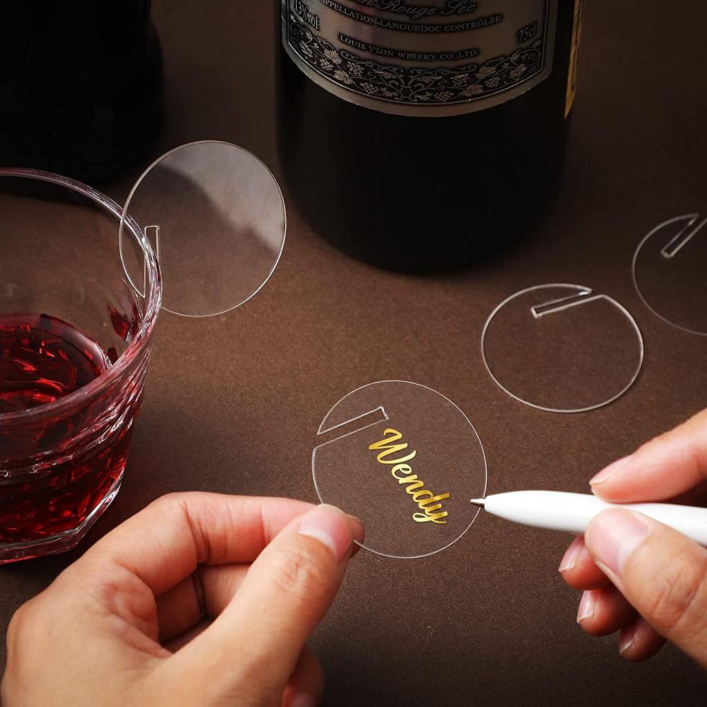 30/50/100PCS Acrylic Circle Cocktail Glass Charm Round Drink Tag Blank Marker Wine Glass Charm Wedding Birthday Party Decoration