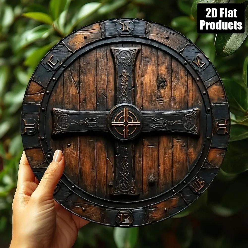 Round Metal Poster, Retro Embossed Viking Shields, Home & Garage Decor