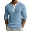Men's Solid Color Ribbed Textured Button Down Round Neck Long Sleeved Top