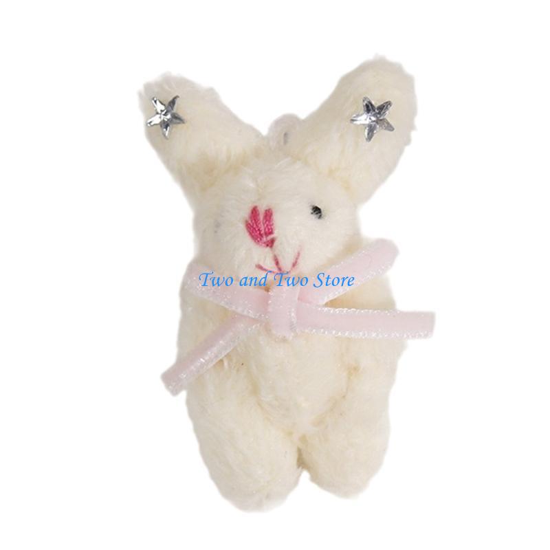 HX6F DIY Toy Doll with Bowknot and Star Rabbit Doll Stuffed DIY Accessories Soft Rabbit Keychain Pendant for Crafts