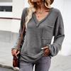 Autumn Winter Women Solid Color V Neck Knit Sweater Long Sleeve Top