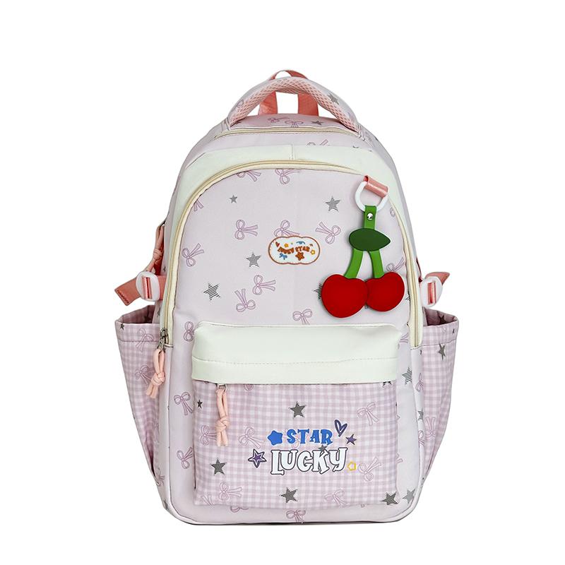 Bow Student Schoolbag Star Plaid Backpack Lightweight Backpack