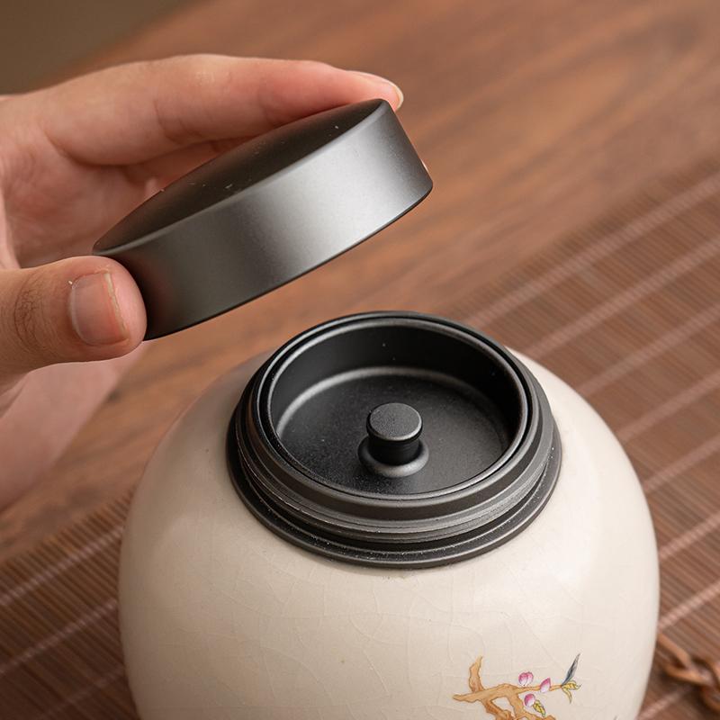 Ruyao Tea Pot Aluminum Alloy Lid Ceramic Sealed Pot Tea Bag Storage Box Tea Container Living Room Coffee Table Decorative Jar