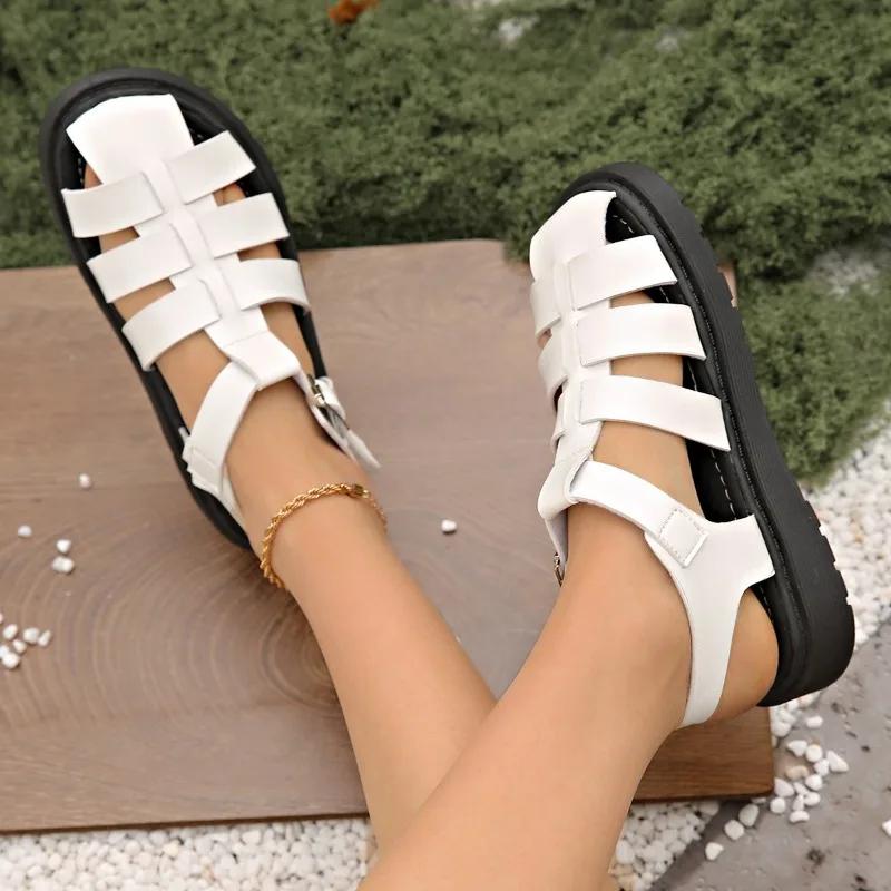 Hot Casual Flatform Roman Shoes Women Summer Broadband Crossover Hollowing Open Toe Buckle Strap Sandals