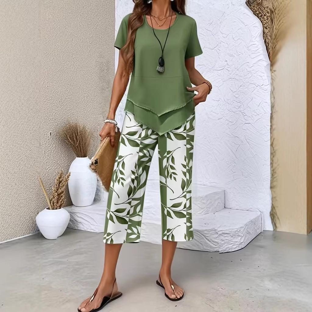 Geometric Pattern T Shirt Set With Stretch Polyester For Casual Summer Womens Fashion