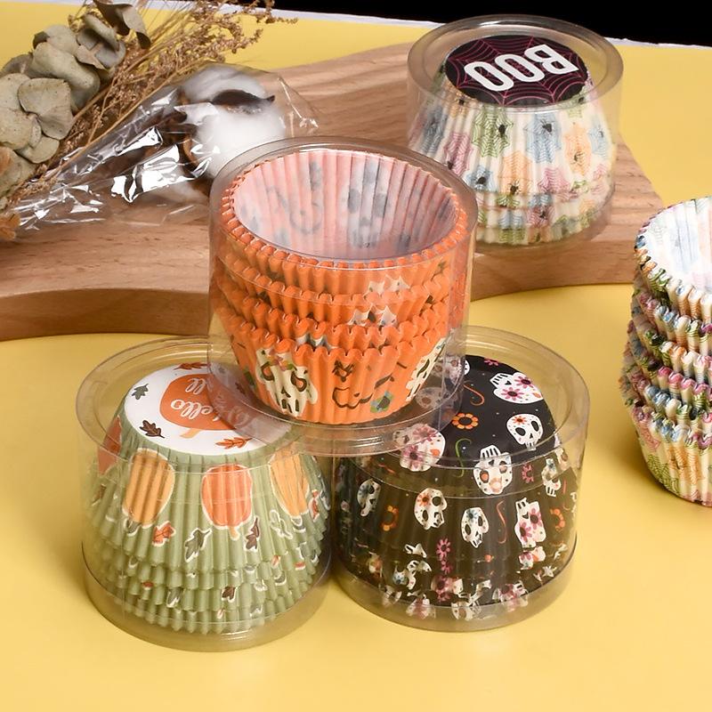 100PCS Halloween Cupcake Wrappers Toppers Pumpkin Ghost Cupcake Wrap Liners Halloween Party Dessert Cake Decoration Baking Cup