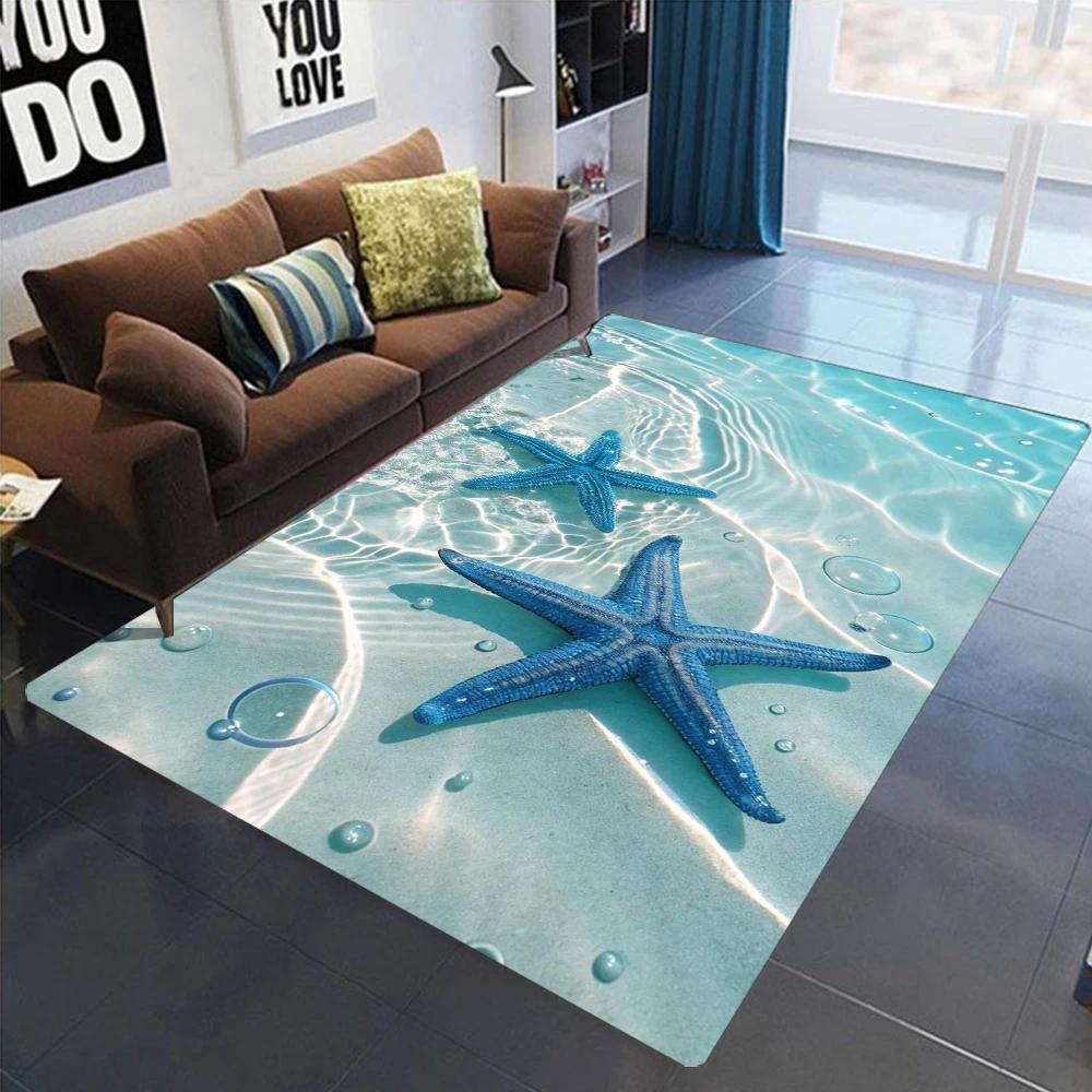 2025 New Starfish Beach Shell Sea Star Sand Carpet Rug for Living Room Bedroom Home Sofa Decoration,Kids Play Non-slip Floor Mat
