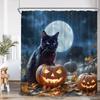 Black Witch Cat Halloween Shower Curtain Full Moon Horror Night Evil Pumpkin Graveyard Bathroom Decor Polyester Bathtub Curtain