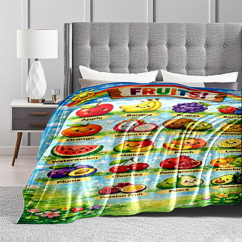 Colorful Cartoon Fruit Characters Flannel blanket for bedroom, living room, sofa, and nap