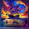 UV Reactive Blacklight Tapestry Fantasy Pirate Ship 2D Flat Printed Colorful Nebula Galaxy Starry Sky Wall Hanging Peach Skin