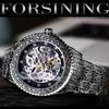 Mechanische Herrenuhr Automatische Armbanduhr Luxus Diamant Edelstahl Skelett Uhren Gold Relogio Masculino
