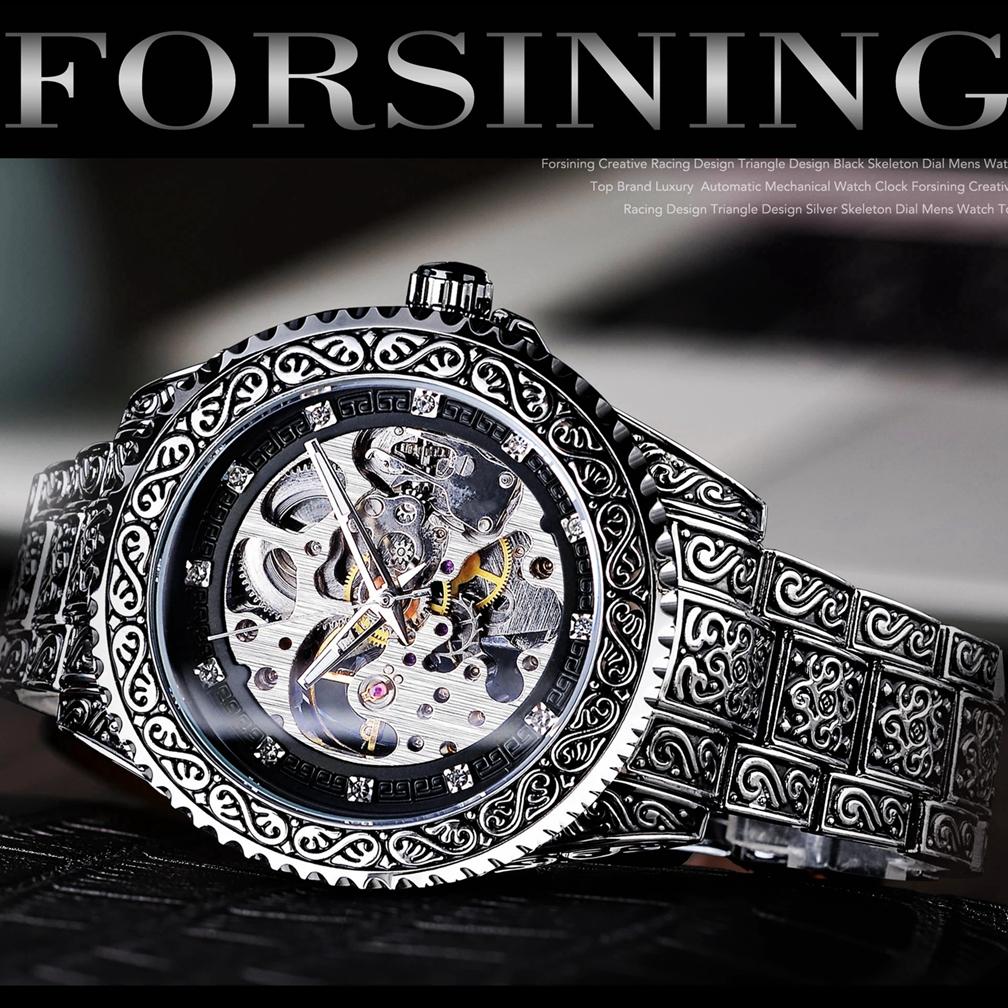 Mechanische Herrenuhr Automatische Armbanduhr Luxus Diamant Edelstahl Skelett Uhren Gold Relogio Masculino