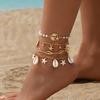 4 Stück Geschichtetes Gold Kaurimuschel Seestern Imitierte Perle Fußkettchen Set Verstellbar Zierlich Boho Sommer Strandurlaub Schmuck für Damen