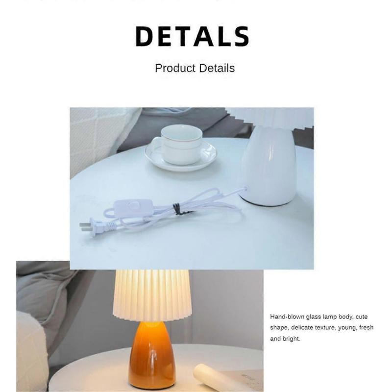 USB Retro Plissiert Nachttischlampe Schreibtisch Niedliche Schreibtischlampe für Schlafzimmer Stufenlos Dimmbar Bettlampe Deko LED Licht Weiß
