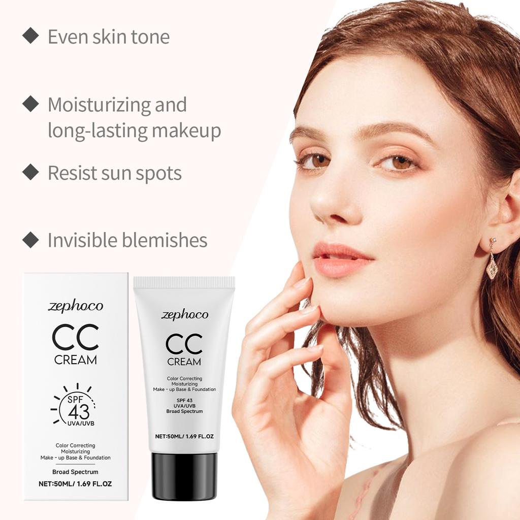 CC Cream Hydrating Foundation Liquid Spf43 Even Skin Tone Brightening Lightweight Moisturizer Long-Lasting Natural Finish Makeup