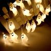 LED Ghost String Lights - Halloween Decorative Hanging Lights, Battery-Powered with 20 Small Colorful LEDs
