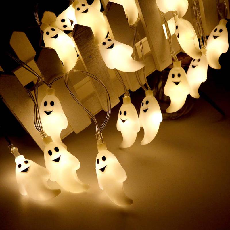 LED Ghost String Lights - Halloween Decorative Hanging Lights, Battery-Powered with 20 Small Colorful LEDs