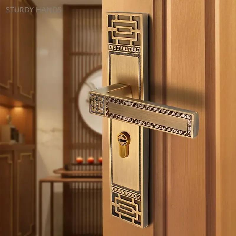 1 Set Aluminiumlegierung Universal leiser Türschloss neuer chinesischer antiker Bronze Innenraum Massivholz Griffschloss mit Schlüssel inklusive