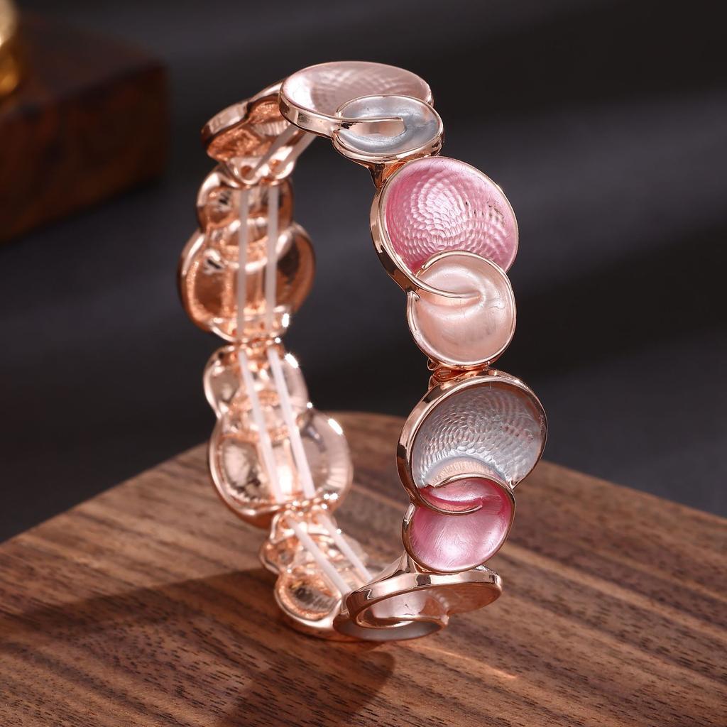 Emaille geometrisches rundes elastisches Armband, Damen High-End rundes Blütenblatt Legierungsarmband