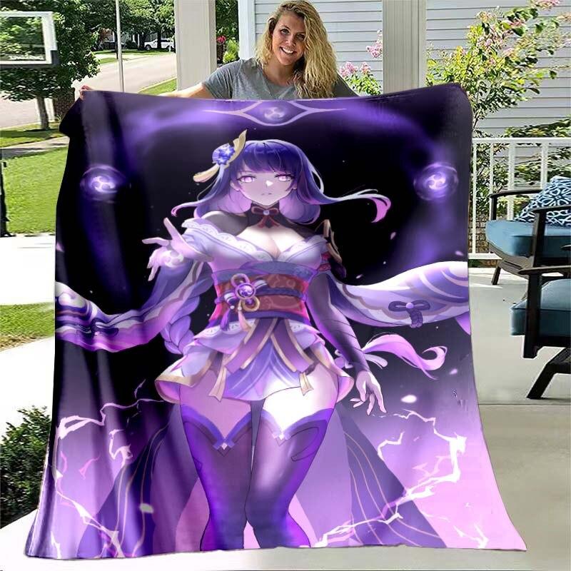 Game Genshin Impact Flannel Throw Blanket Gamer Cartoon Bedspread Smooth Soft Warm Gamer Gift Bed Sofa Home Bedroom Office Decor