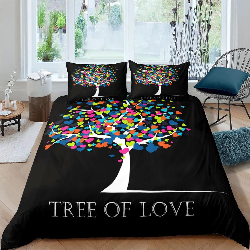 Tree of Life Duvet Cover Set Blue Tree with Black Background 3D Print Comforter Cover for Kids Boys Girls Polyester Bedding Set