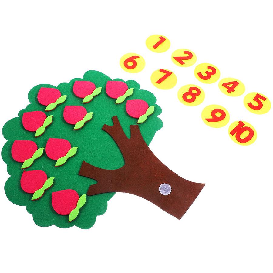 1-10 Number Fruit Tree Cartoon Felt Teaching Aids Free Assemble Color Number Cognitive Tool for School Math Learning School Offi