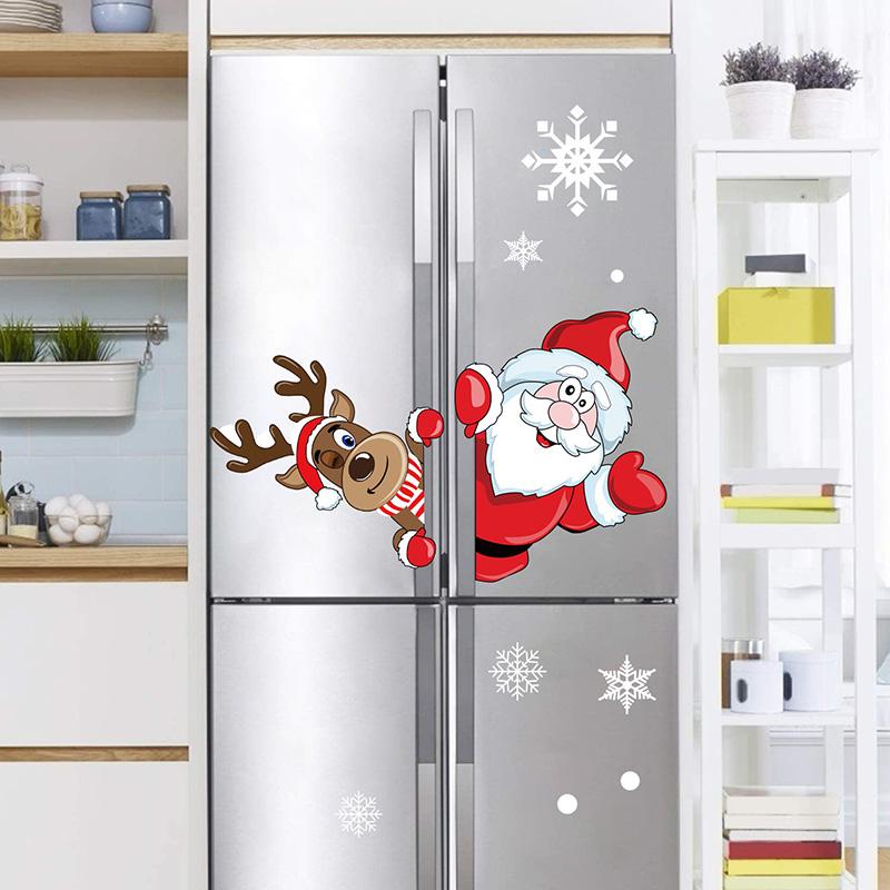 2pcs Christmas Window Decal Santa Claus Snowflake Stickers Winter Wall Decals for Kids Rooms New Year Christmas Window Decor