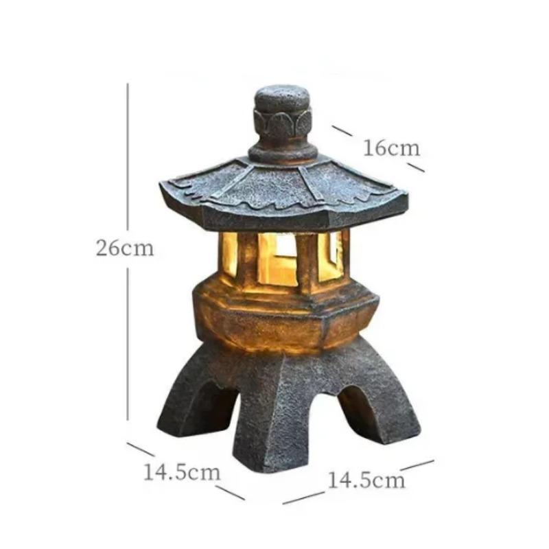 Solar LED Pagoda Lantern for Balcony Garden, Outdoor Statue Light, Japanese Resin Landscape, Decorative Lamp Ornament