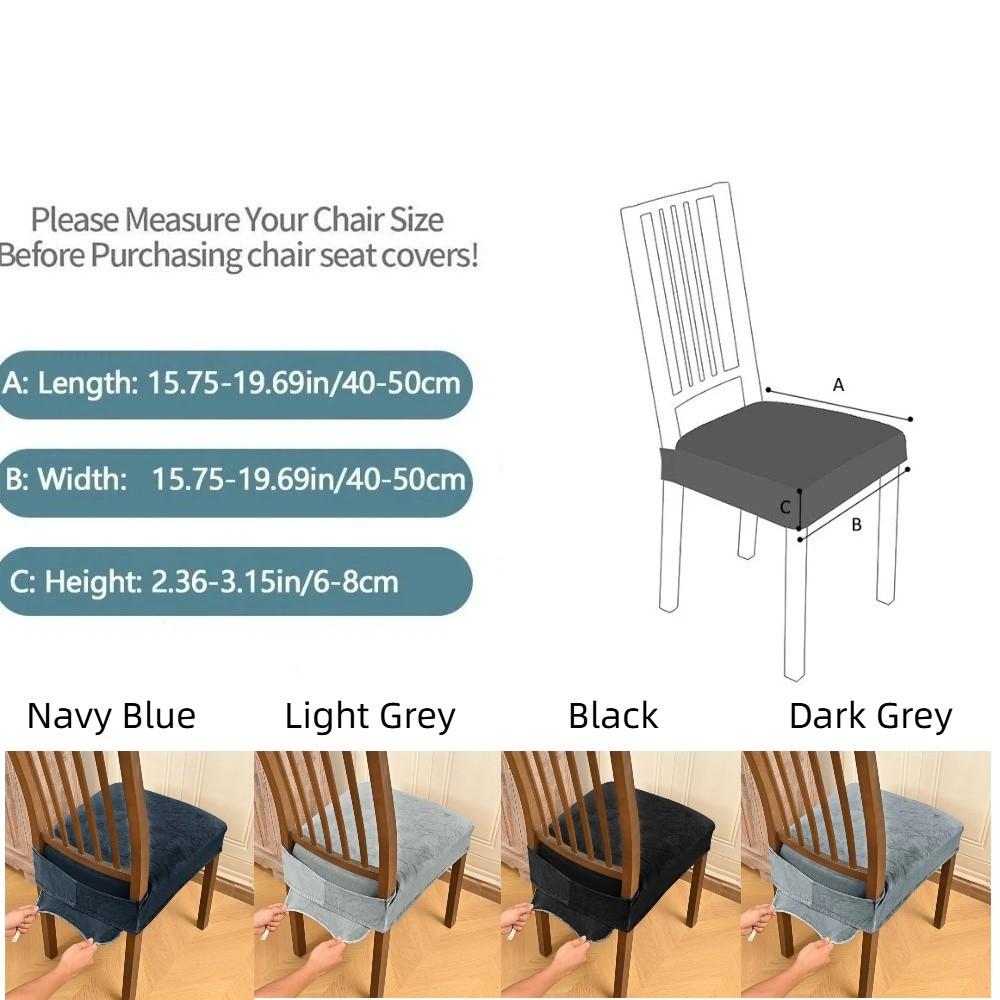 Elastic Velvet Dining Chair Covers Dust-Proof Removable Seat Cushion Covers Fixed Strap Non-Slip Design Chair Slipcover