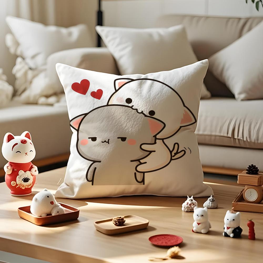 Bubu duda Mochi Peach Cat Cushion Cover Silky Short Plush with Invisible Zipper Dustproof Sofa Pillow Cover for Home Decor