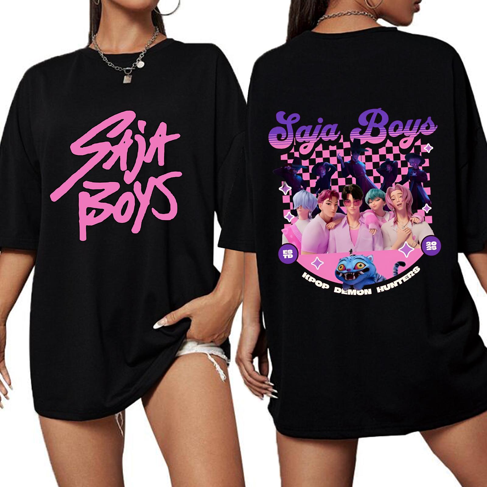 

K-Pop Охотники на демонов Saja Boys Футболка Женская Оверсайз Круглый вырез Короткий рукав Подарок для фанатов 3XL