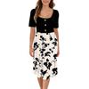 Fashion Women Summer Vintage Floral Dress Elegant Short Sleeve Midi Dress